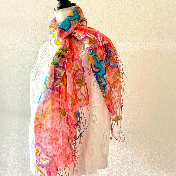 Violet Del Mar Floral Linen Scarf Wrap NWOT - Picture 5 of 10